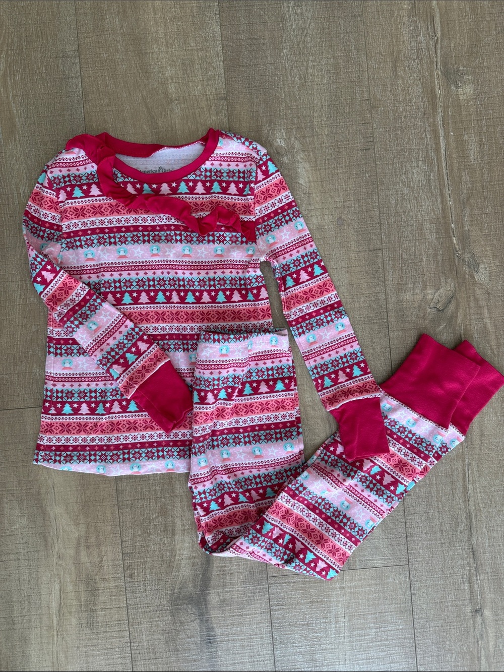 American Girl Girls Red Fair Isle Two-Piece Pajama Set